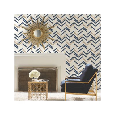 Image showing  Blue Chevron Stripe Peel & Stick Wallpaper