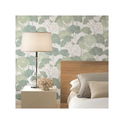 Image showing  Lily Pad Peel & Stick Wallpaper, Beige and Green