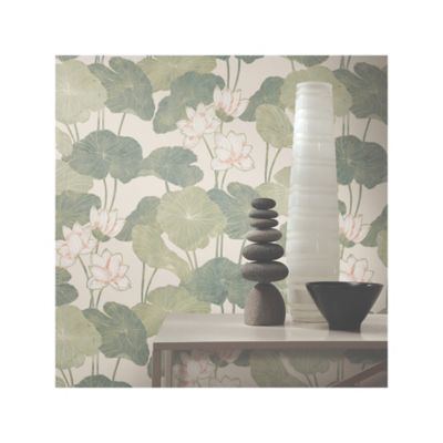 Image showing  Lily Pad Peel & Stick Wallpaper, Beige and Green
