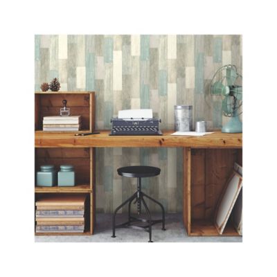 Image showing  Blue & Tan Coastal Weathered Plank Peel & Stick Wallpaper