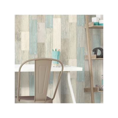 Image showing  Blue & Tan Coastal Weathered Plank Peel & Stick Wallpaper