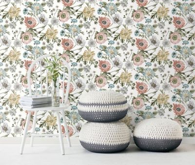 Image showing  Pink Vintage Poppy Peel & Stick Wallpaper