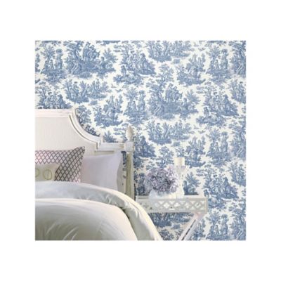 Image showing  Blue & White Country Life Toile Peel & Stick Wallpaper