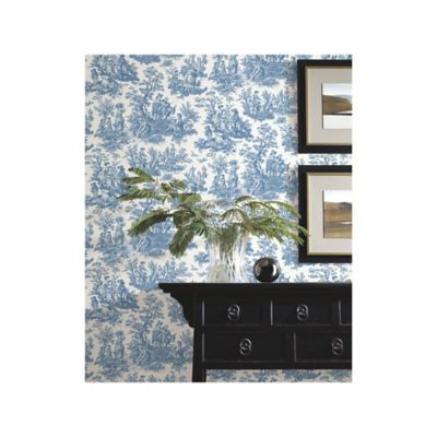 Image showing  Blue & White Country Life Toile Peel & Stick Wallpaper