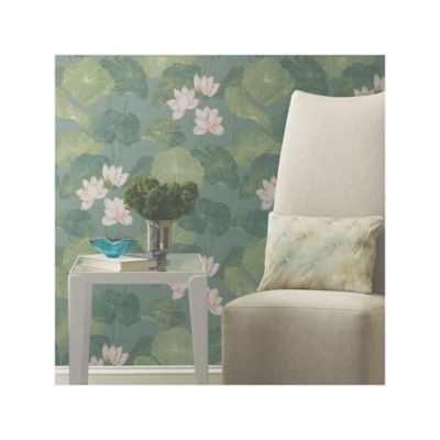 Image showing  Lily Pad Peel & Stick Wallpaper, Blue and Green