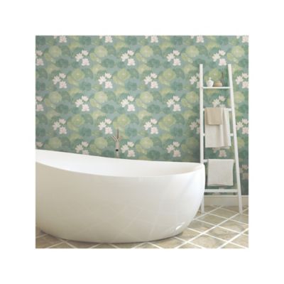 Image showing  Lily Pad Peel & Stick Wallpaper, Blue and Green