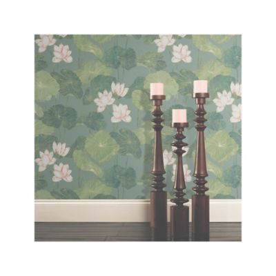 Image showing  Lily Pad Peel & Stick Wallpaper, Blue and Green