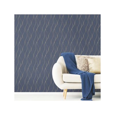 Image showing  Wave Ogee Peel & Stick Wallpaper, Blue