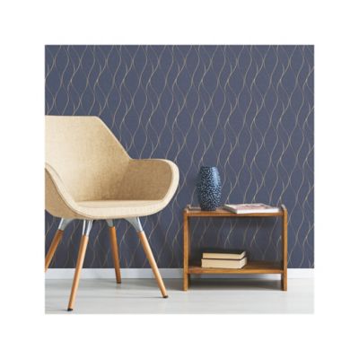 Image showing  Wave Ogee Peel & Stick Wallpaper, Blue