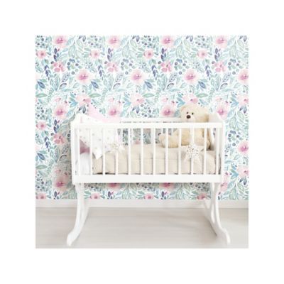 Image showing  Clara Jean April Showers Peel & Stick Wallpaper, Pink and Green