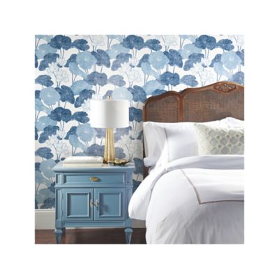 Image showing  Lily Pad Peel & Stick Wallpaper, Blue and White
