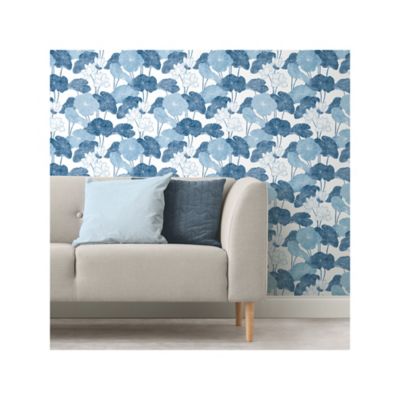 Image showing  Lily Pad Peel & Stick Wallpaper, Blue and White