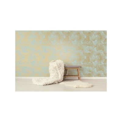 Image showing  Ginkgo Leaves Peel & Stick Wallpaper, Green and Gold