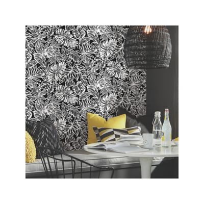 Image showing  Batik Tropical Leaf Peel & Stick Wallpaper, Black