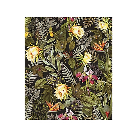 RoomMates Tropical Flowers Peel & Stick Wallpaper, Black and Green