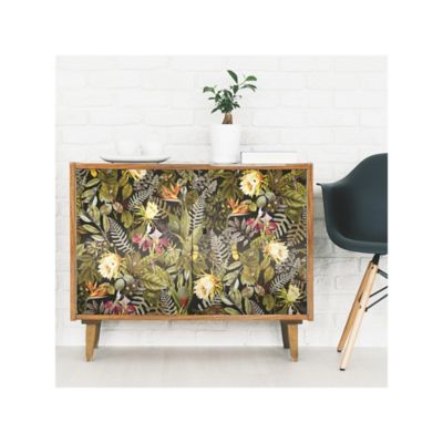Image showing  Tropical Flowers Black and Green Peel and Stick Wallpaper