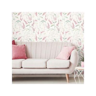 Image showing  Floral Sprig Peel & Stick Wallpaper, Pink