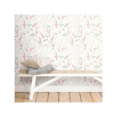 Image showing  Floral Sprig Peel & Stick Wallpaper, Pink