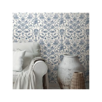 Image showing  Blue & White Deep Sea Toile Peel & Stick Wallpaper