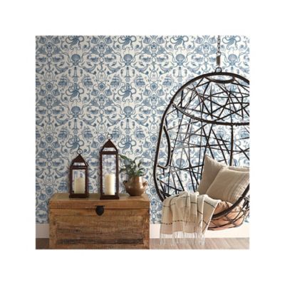 Image showing  Blue & White Deep Sea Toile Peel & Stick Wallpaper