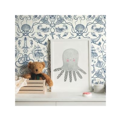 Image showing  Blue & White Deep Sea Toile Peel & Stick Wallpaper