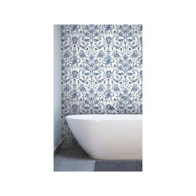 Image showing  Blue & White Deep Sea Toile Peel & Stick Wallpaper