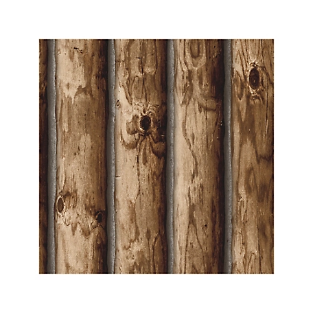 RoomMates Brown Cabin Logs Peel & Stick Wallpaper