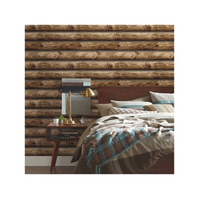 Image showing  Brown Cabin Logs Peel & Stick Wallpaper