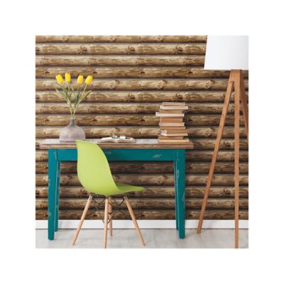 Image showing  Brown Cabin Logs Peel & Stick Wallpaper