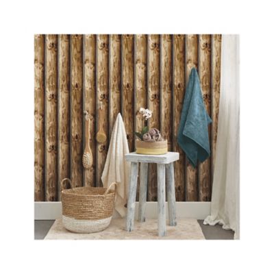 Image showing  Brown Cabin Logs Peel & Stick Wallpaper