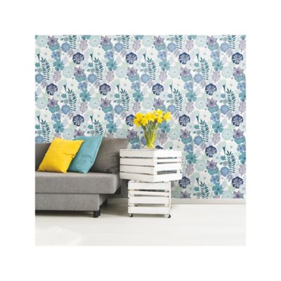 Image showing  Perennial Blooms Peel & Stick Wallpaper, Blue