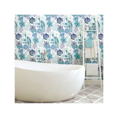 Image showing  Perennial Blooms Peel & Stick Wallpaper, Blue