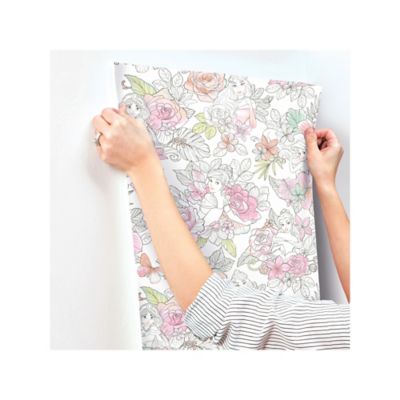 Image showing  Pink & Green Disney Princess Royal Floral Peel & Stick Wallpaper