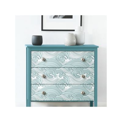 Image showing  Teal & White Asian Waves Peel & Stick Wallpaper