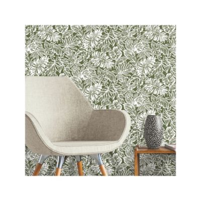 Image showing 4 th RoomMates Batik Tropical Leaf Peel & Stick Wallpaper, Green
