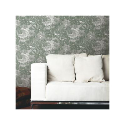 Image showing  Green & Grey Jungle Toile Peel & Stick Wallpaper