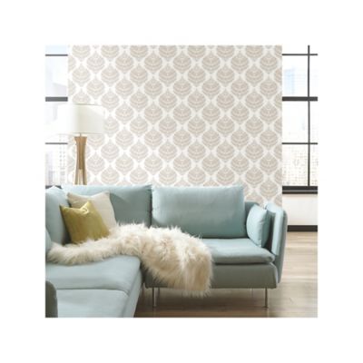 Image showing  Hygge Fern Damask Peel & Stick Wallpaper, Taupe and White