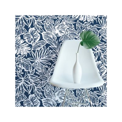 Image showing  Batik Tropical Leaf Peel & Stick Wallpaper, Blue