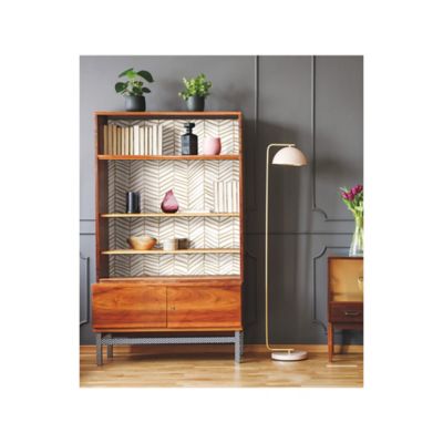 Image showing  Cat Coquillette Herringbone Peel & Stick Wallpaper, Tan and White