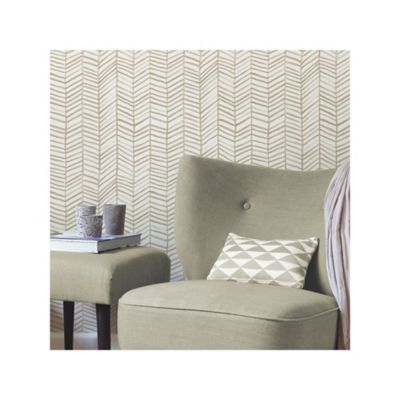 Image showing  Cat Coquillette Herringbone Peel & Stick Wallpaper, Tan and White