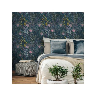 Image showing  Dandelion Peel & Stick Wallpaper, Black and Purple