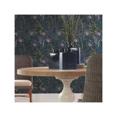Image showing  Dandelion Peel & Stick Wallpaper, Black and Purple