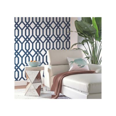 Image showing  Gazebo Lattice Peel & Stick Wallpaper, Navy and White