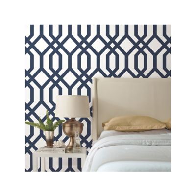 Image showing  Gazebo Lattice Peel & Stick Wallpaper, Navy and White