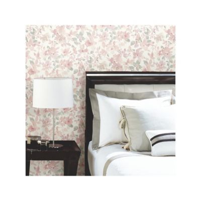 Image showing  Watercolor Floral Peel & Stick Wallpaper, Pink and Green
