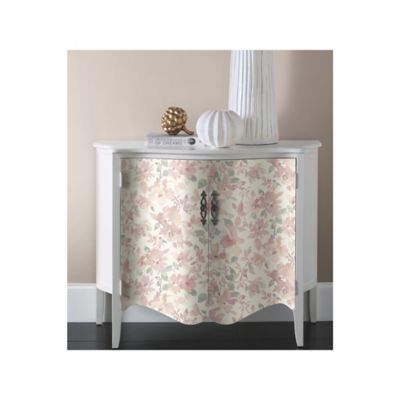 Image showing  Watercolor Floral Peel & Stick Wallpaper, Pink and Green