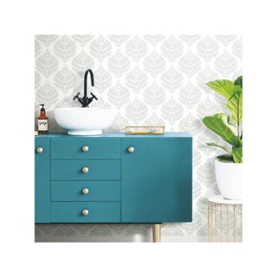 Image showing  Hygge Fern Damask Peel & Stick Wallpaper, Grey and White