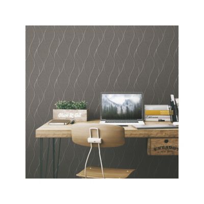 Image showing  Wave Ogee Peel & Stick Wallpaper, Grey and Silver