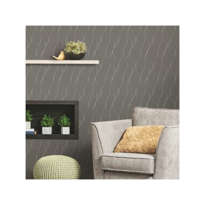 Image showing  Wave Ogee Peel & Stick Wallpaper, Grey and Silver
