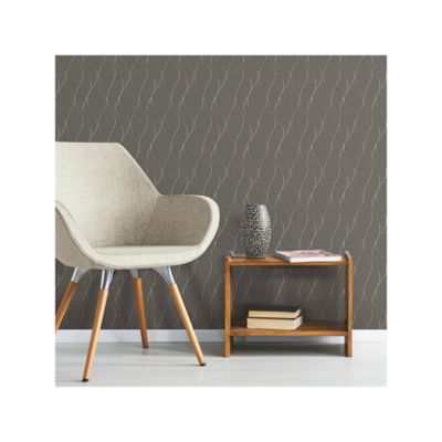 Image showing  Wave Ogee Peel & Stick Wallpaper, Grey and Silver